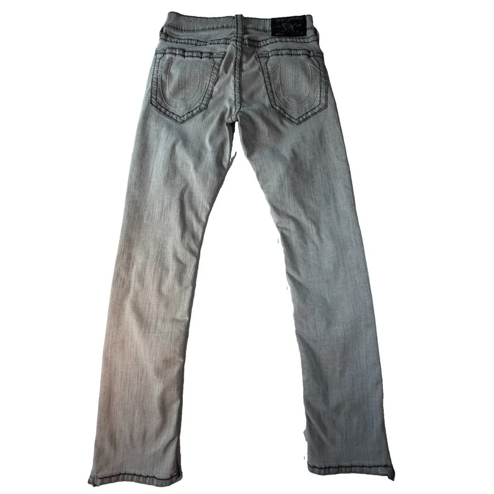 True Religion Ricky Straight Jeans M 30/31 Gray Contrast Stitch U2K Distressed